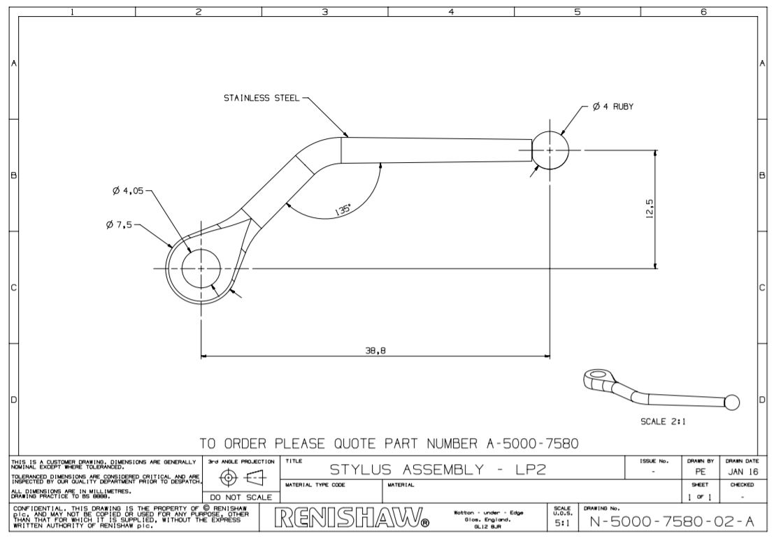 bản vẽ kim đo A-5000-7580 Renishaw