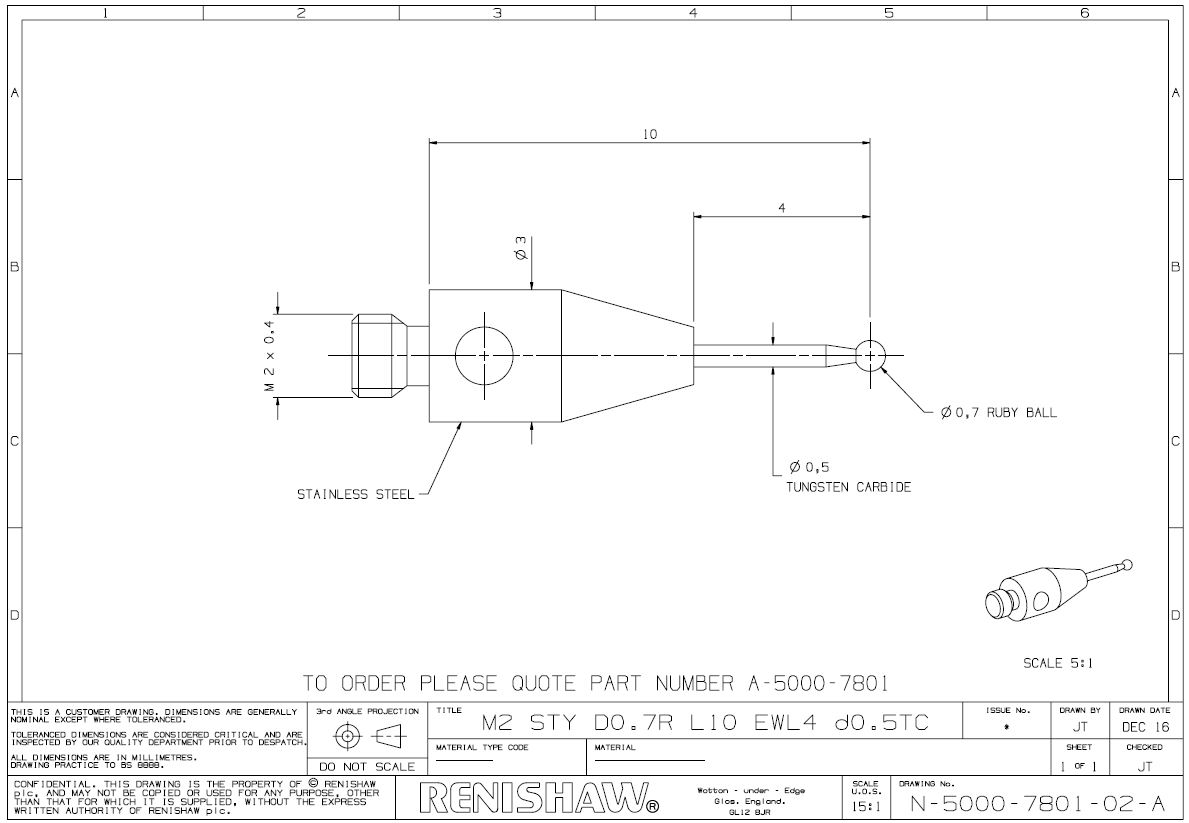 bản vẽ Kim đo A-5000-7801 Renishaw cho máy đo CMM - 3D