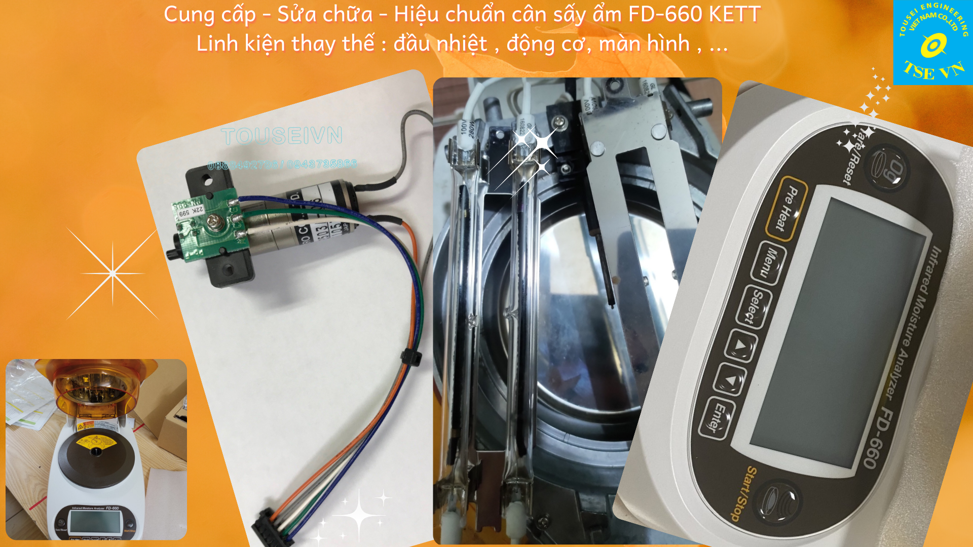 Sửa - Hiệu chuẩn - cung cấp linh kiện sửa chữa cân sấy ẩm FD-660 Kett ( thanh nhiệt , động cơ , màn hình ,... )